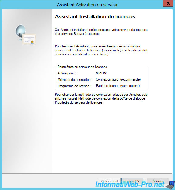vérification de l'installation du serveur de licences de paradigme visuel